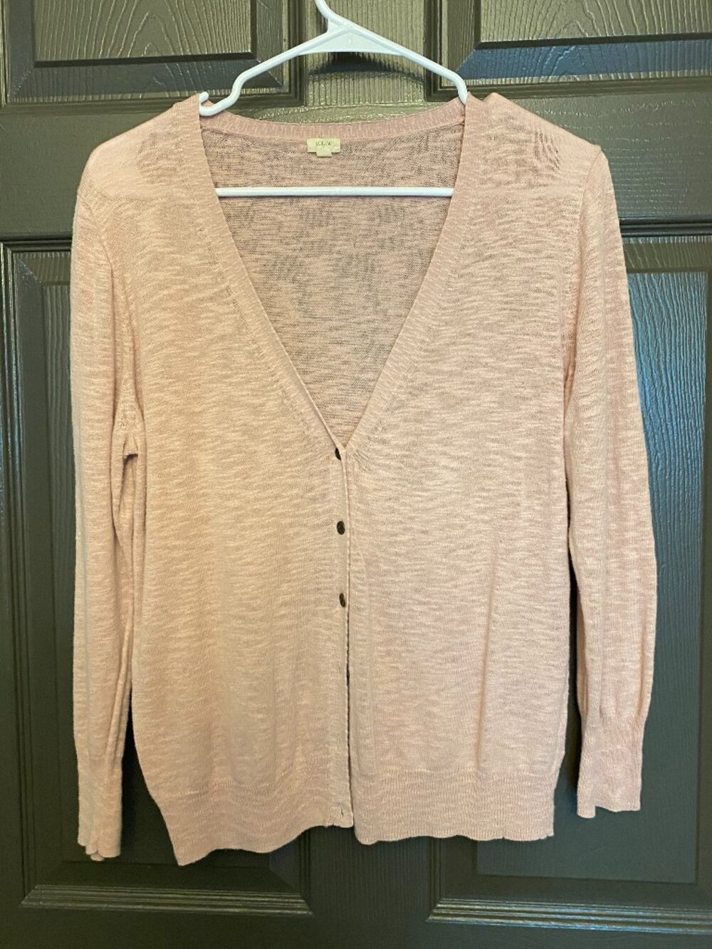 J.Crew Blush Pink Linen Cotton Blend Button-Front Cardigan Sweater | Size L